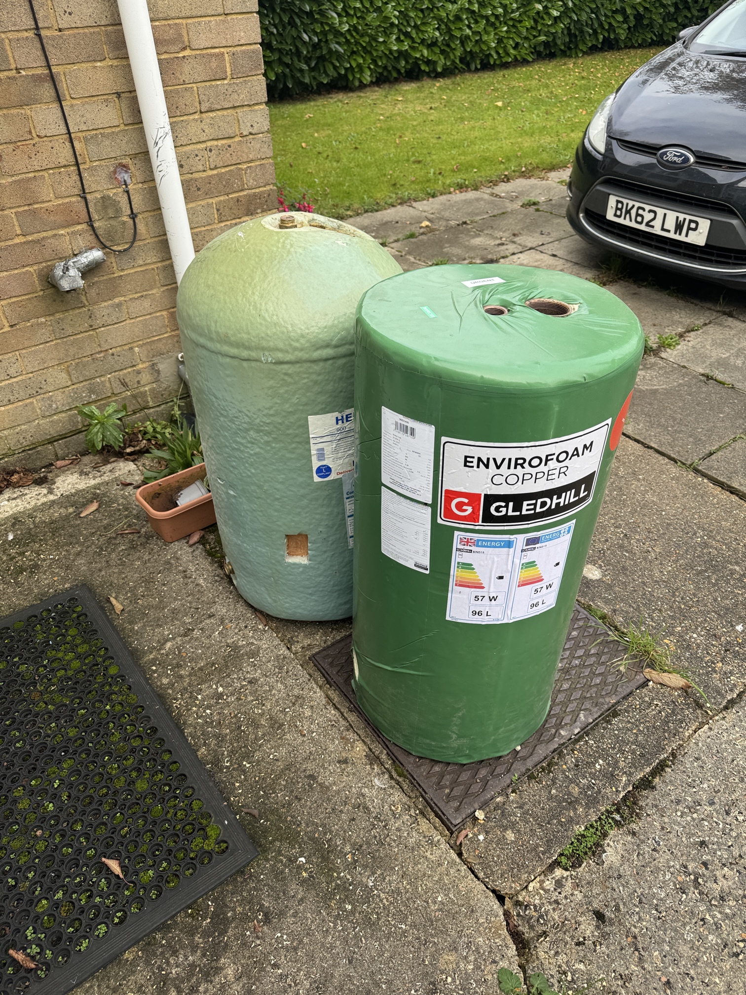 Comparison between new and old vented hot water cylinders showing the difference in efficiency and design