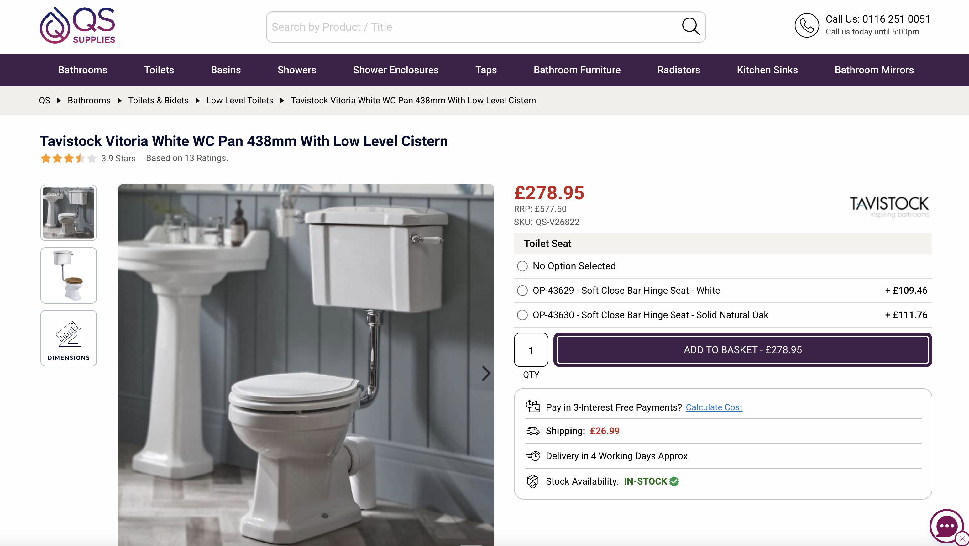 Tavistock Vitoria low level WC - affordable floor waste compatible option
