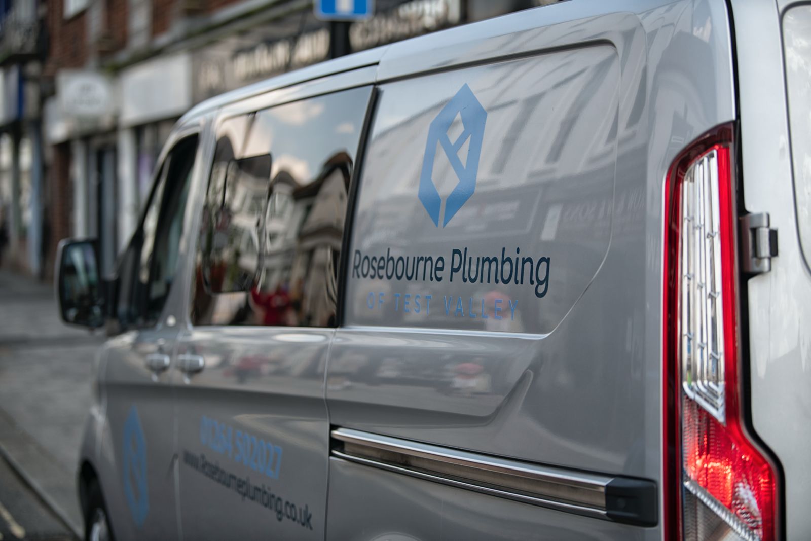 Rosebourne Plumbing van in central Marlborough town centre - Local Wiltshire plumber serving SN8 postcodes