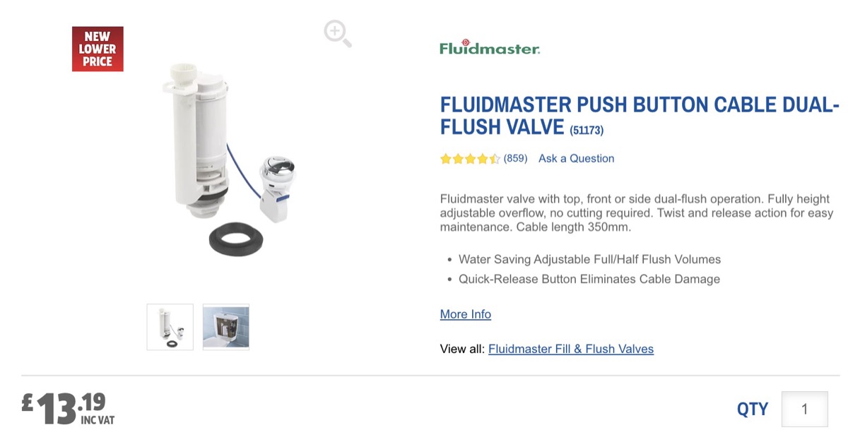 Fluidmaster PRO550UK universal dual flush valve