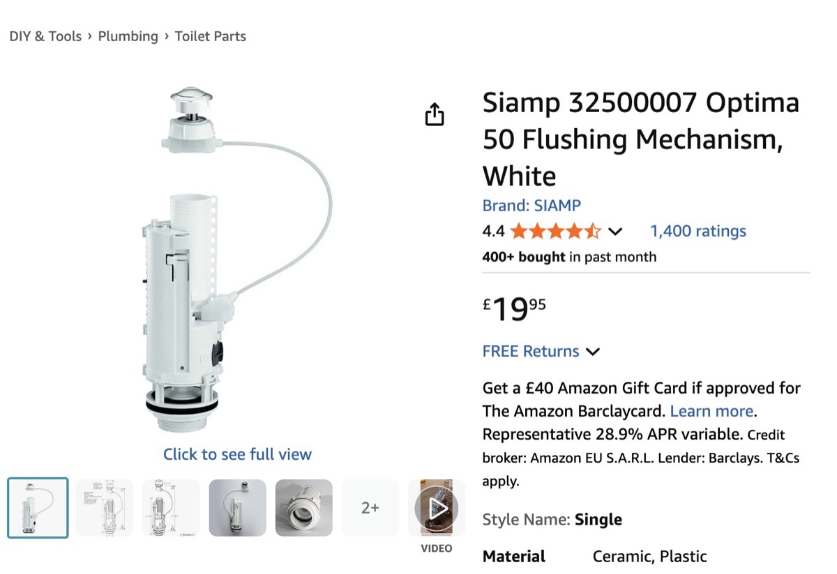 Siamp Optima 50 dual flush valve with chrome button