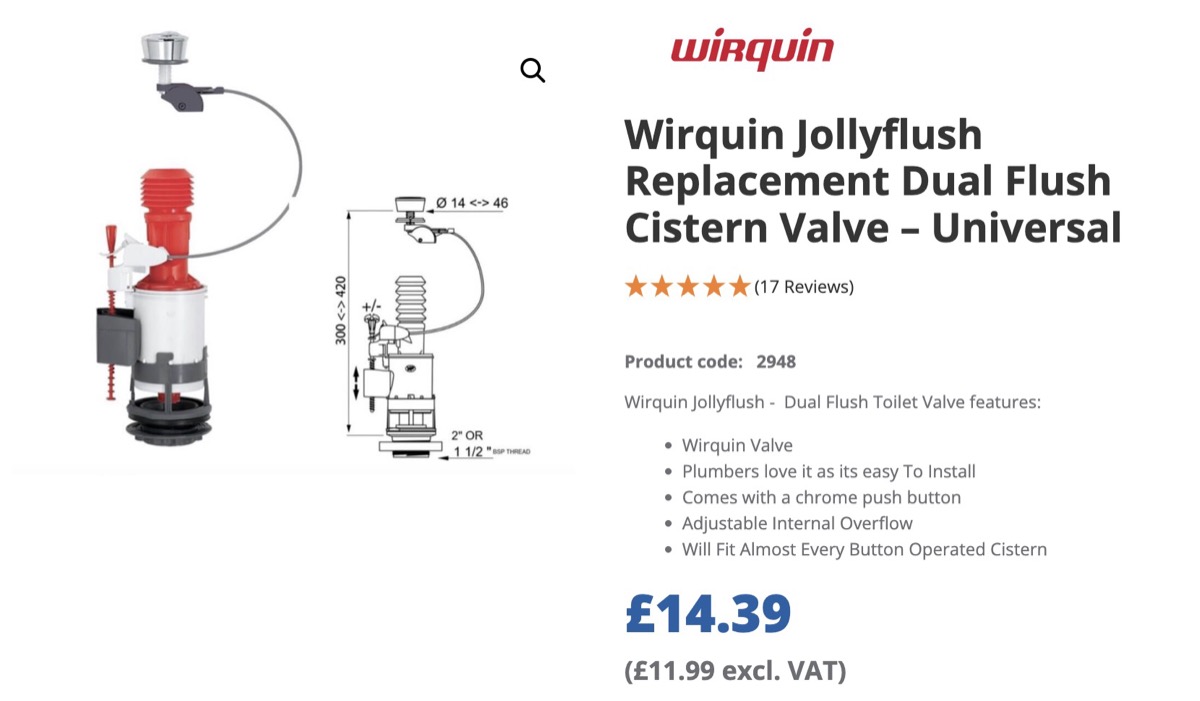 Wirquin Jollyflush universal dual flush valve
