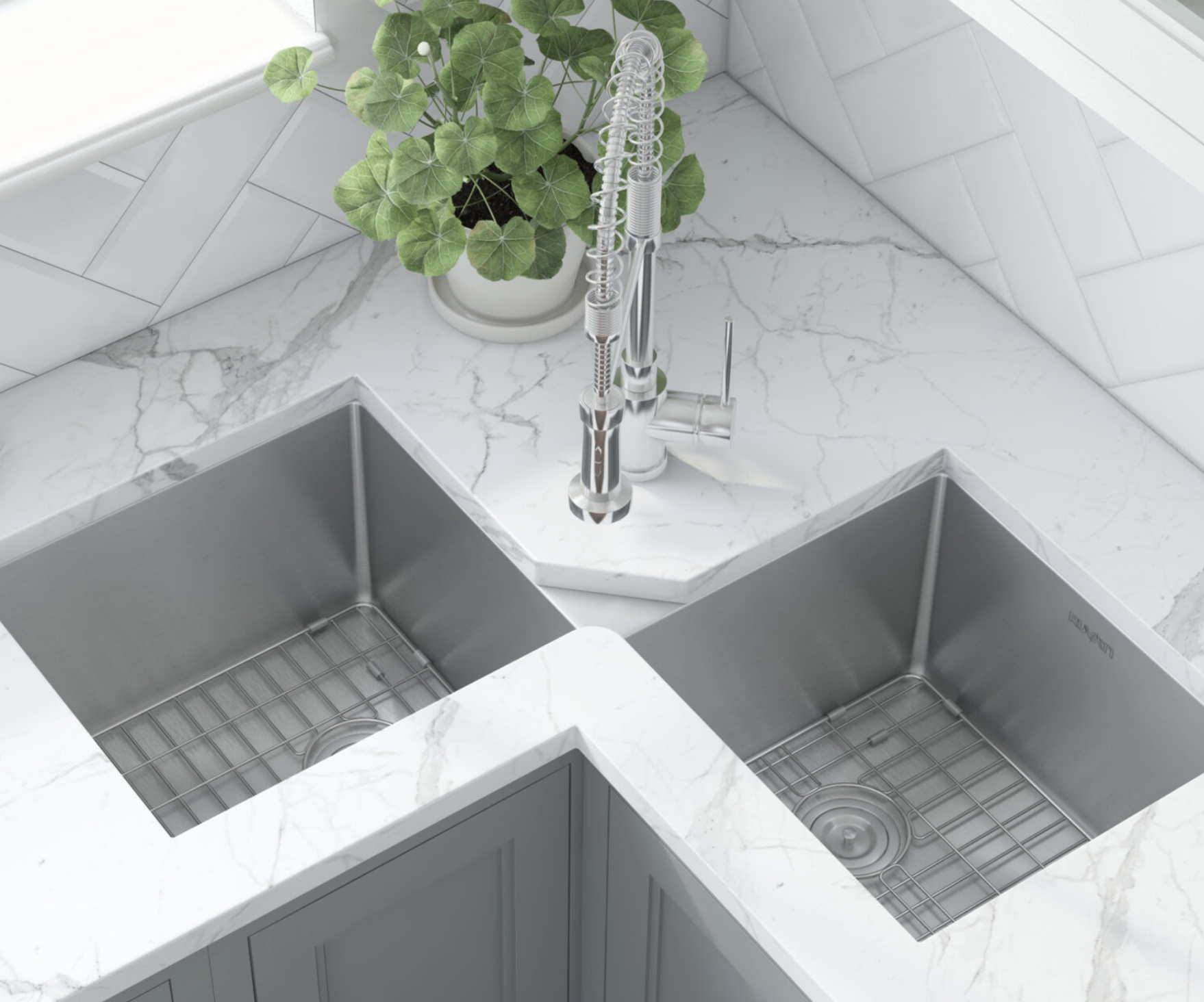 Professional corner kitchen sink installation - stainless steel by Rosebourne Plumbing