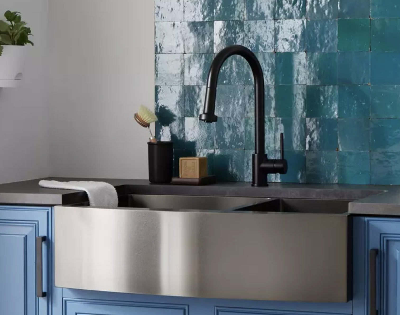 Professional stainless steel apron front kitchen sink installation